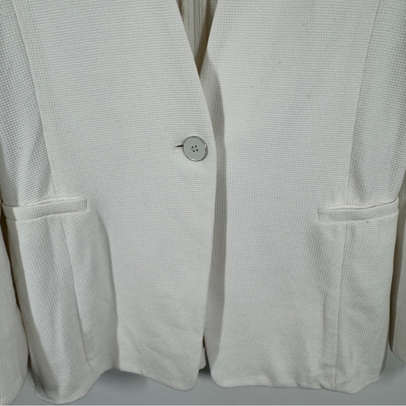 Marc Cain White Textured Knit Minimalist Single Button Tailored Blazer Jacket - Picture 7 of 13